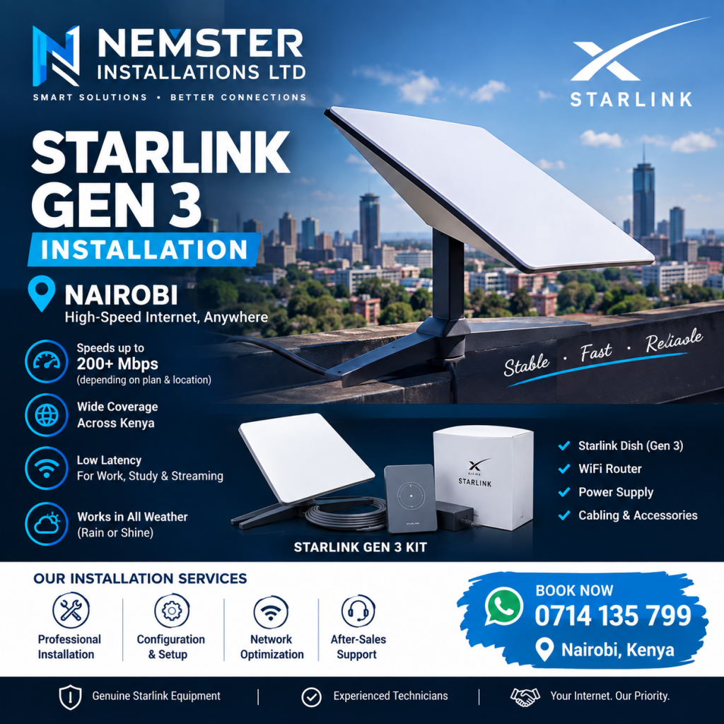 Starlink Gen 3 installation Nairobi