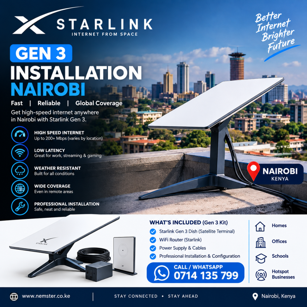 Starlink Gen 3 installation Nairobi