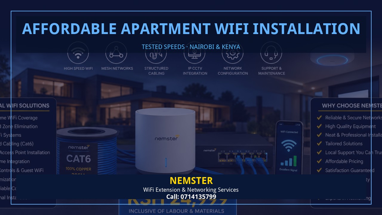 Resident using a laptop in an apartment with strong reliable WiFi coverage — Affordable Apartment WiFi Installation by Nemster in Nairobi & Kenya