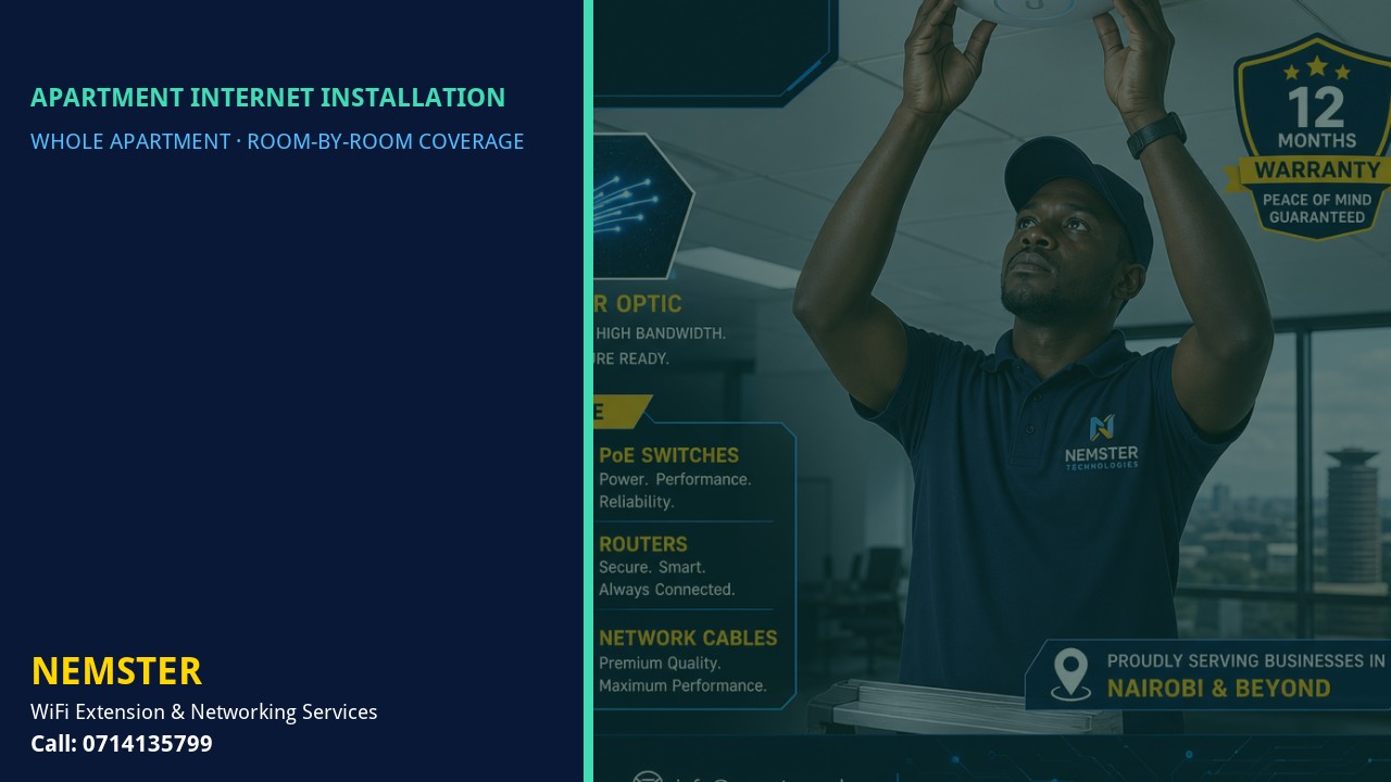 Modern apartment with multi-room WiFi coverage reaching lounge and bedrooms — Apartment Internet Installation by Nemster in Nairobi & Kenya