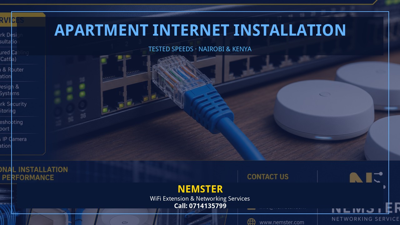 Resident using a laptop in an apartment with strong reliable WiFi coverage — Apartment Internet Installation by Nemster in Nairobi & Kenya
