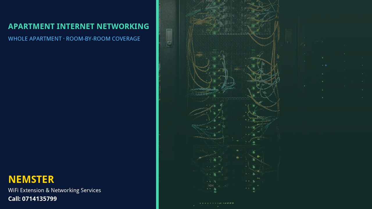 Modern apartment with multi-room WiFi coverage reaching lounge and bedrooms — Apartment Internet Networking by Nemster in Nairobi & Kenya