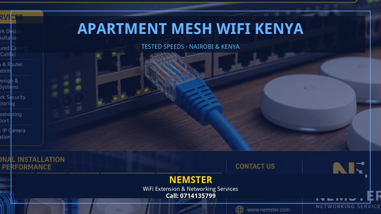 Resident using a laptop in an apartment with strong reliable WiFi coverage — Apartment Mesh WiFi Kenya by Nemster in Nairobi & Kenya