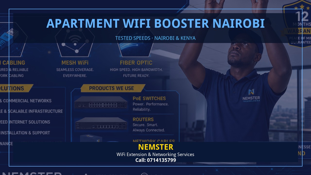 Apartment WiFi Booster Nairobi | Resident Strong Wifi | Nemster Resident using a laptop in an apartment with strong reliable WiFi coverage — Apartment WiFi Booster Nairobi by Nemster in Nairobi & Kenya