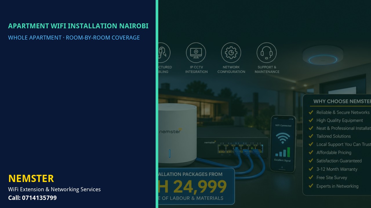 Modern apartment with multi-room WiFi coverage reaching lounge and bedrooms — Apartment WiFi Installation Nairobi by Nemster in Nairobi & Kenya