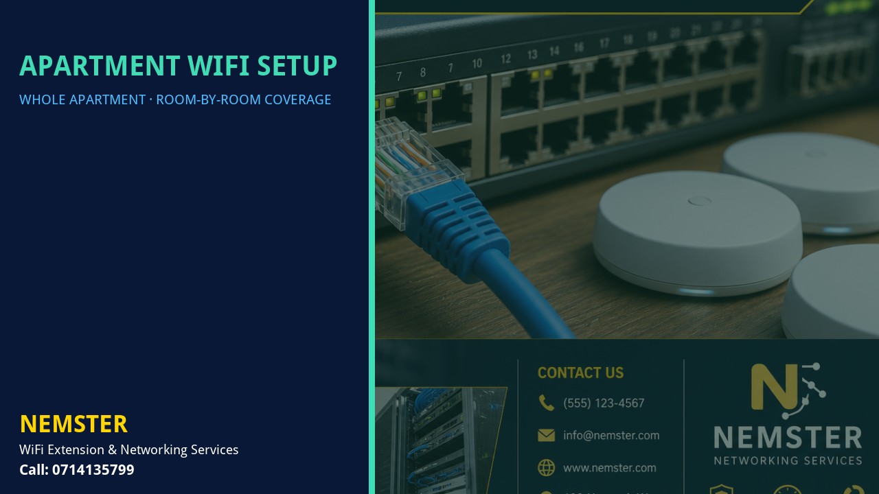 Modern apartment with multi-room WiFi coverage reaching lounge and bedrooms — Apartment WiFi Setup by Nemster in Nairobi & Kenya