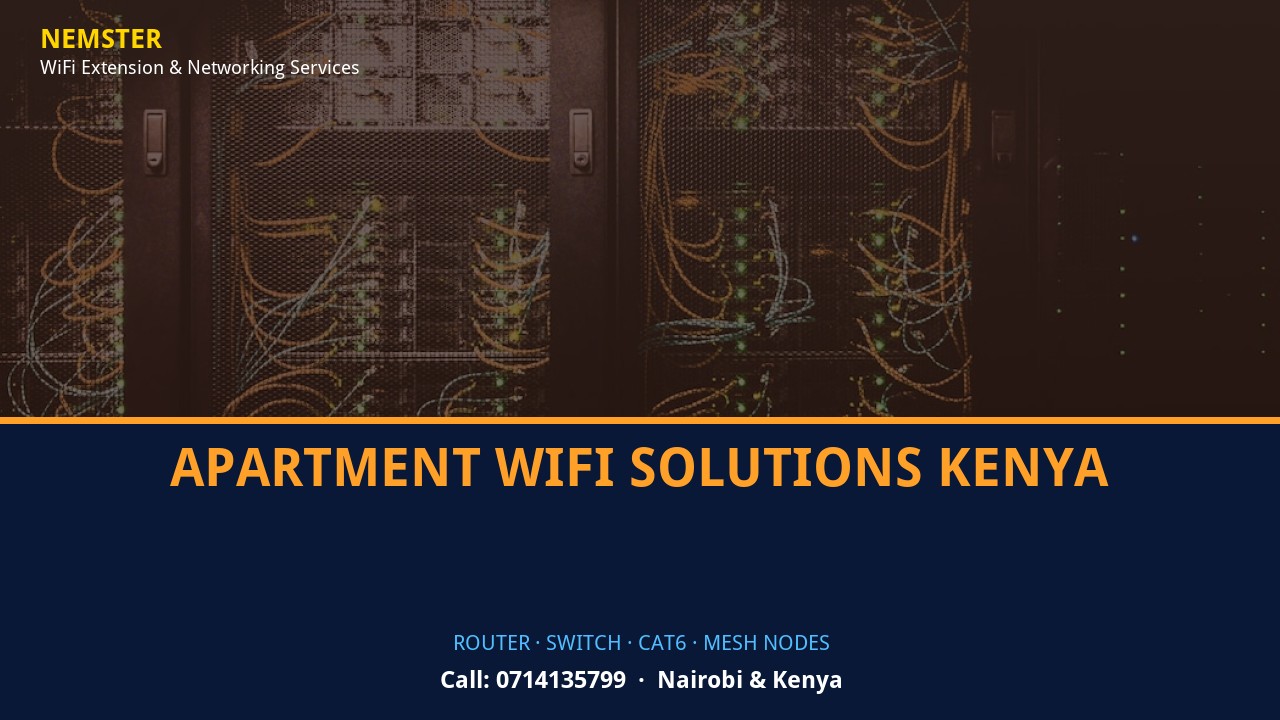 Close-up of router, PoE switch, Cat6 cabling and professional networking equipment — Apartment WiFi Solutions Kenya by Nemster in Nairobi & Kenya