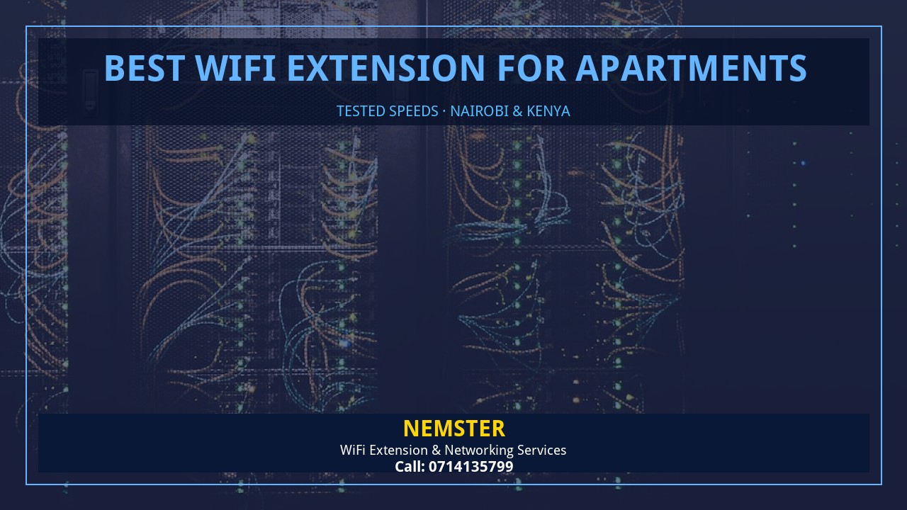 Resident using a laptop in an apartment with strong reliable WiFi coverage — Best WiFi Extension for Apartments by Nemster in Nairobi & Kenya