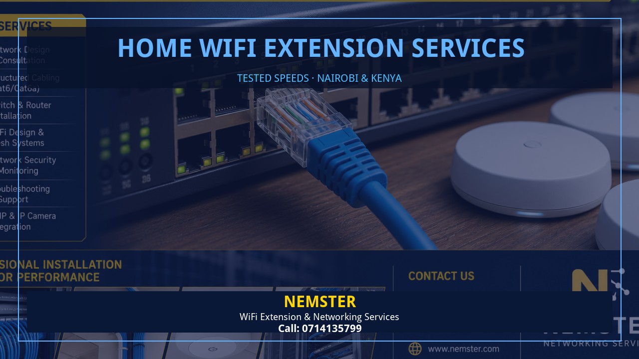 Home WiFi Extension Services | Resident Strong Wifi | Nemster Resident using a laptop in an apartment with strong reliable WiFi coverage — Home WiFi Extension Services by Nemster in Nairobi & Kenya