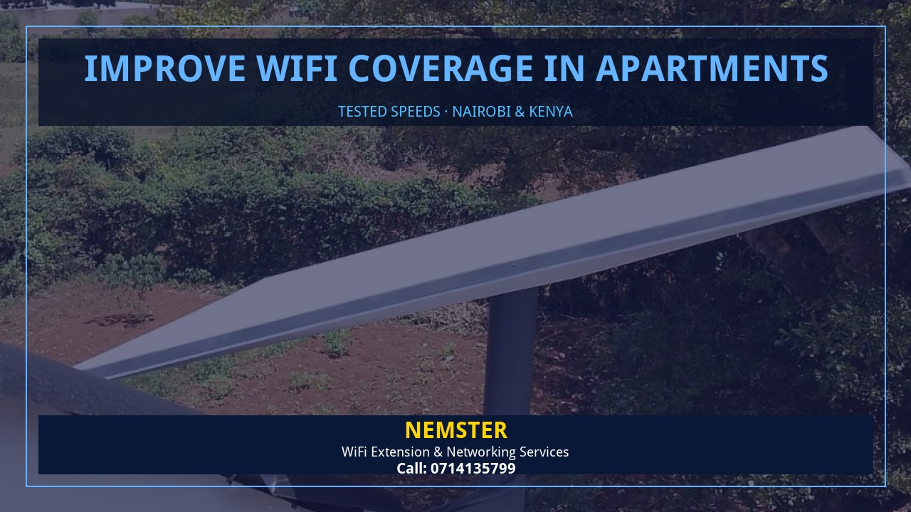 Resident using a laptop in an apartment with strong reliable WiFi coverage — Improve WiFi Coverage in Apartments by Nemster in Nairobi & Kenya