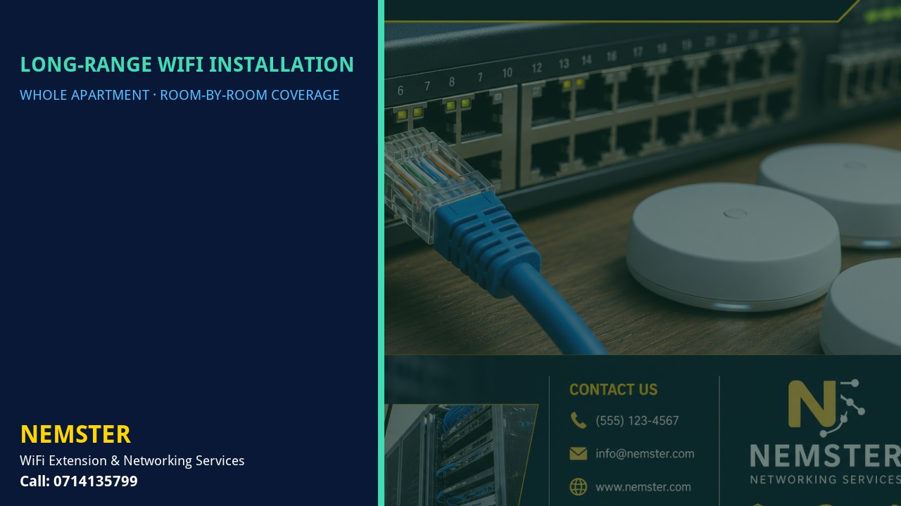 Modern apartment with multi-room WiFi coverage reaching lounge and bedrooms — Long-Range WiFi Installation by Nemster in Nairobi & Kenya