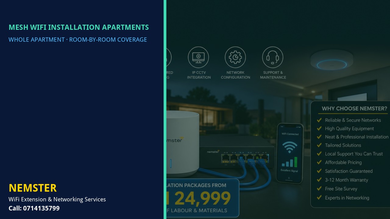 Modern apartment with multi-room WiFi coverage reaching lounge and bedrooms — Mesh WiFi Installation Apartments by Nemster in Nairobi & Kenya