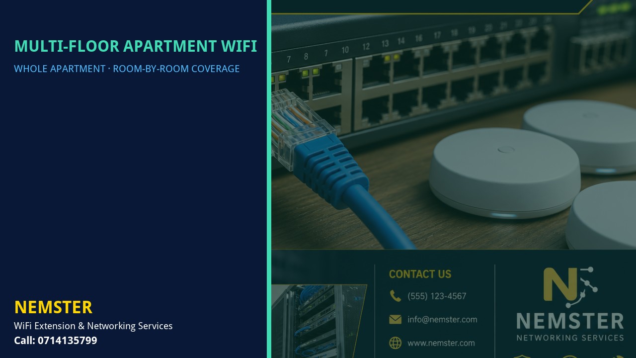 Modern apartment with multi-room WiFi coverage reaching lounge and bedrooms — Multi-Floor Apartment WiFi by Nemster in Nairobi & Kenya