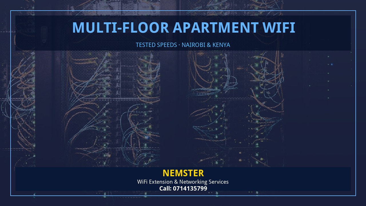 Resident using a laptop in an apartment with strong reliable WiFi coverage — Multi-Floor Apartment WiFi by Nemster in Nairobi & Kenya