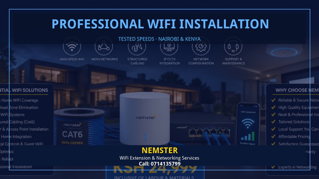 Resident using a laptop in an apartment with strong reliable WiFi coverage — Professional WiFi Installation by Nemster in Nairobi & Kenya