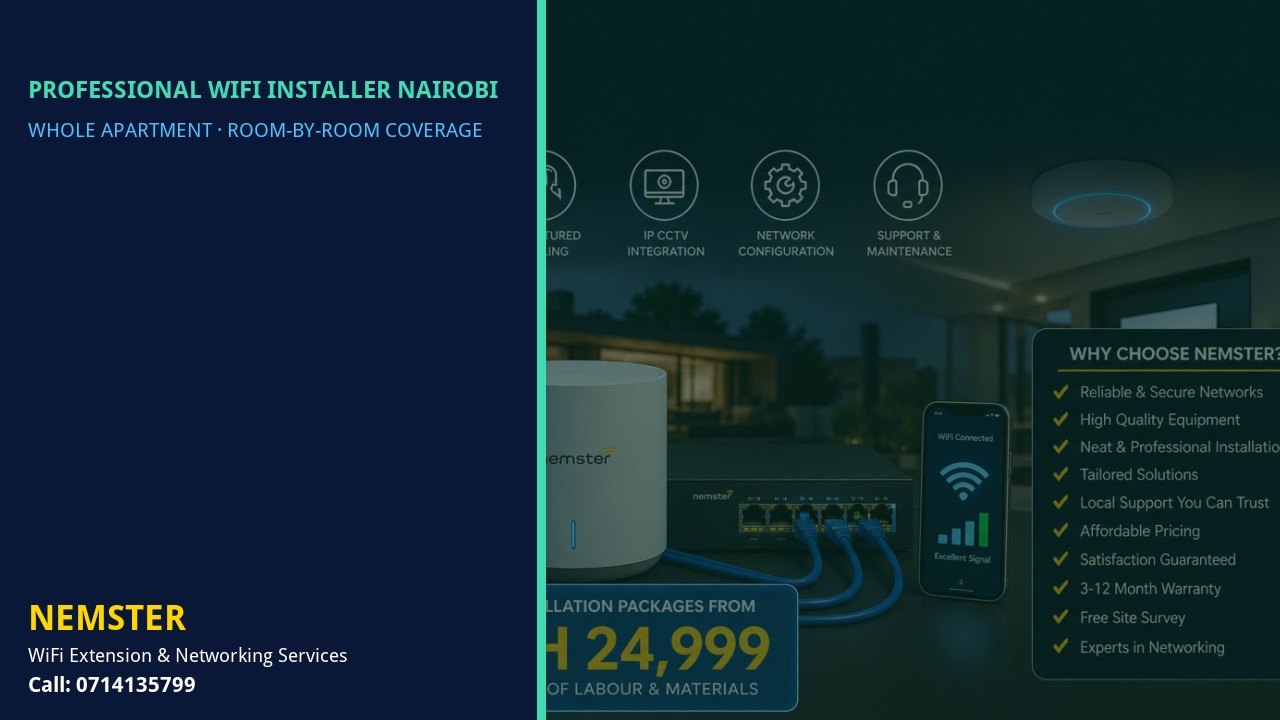 Modern apartment with multi-room WiFi coverage reaching lounge and bedrooms — Professional WiFi Installer Nairobi by Nemster in Nairobi & Kenya