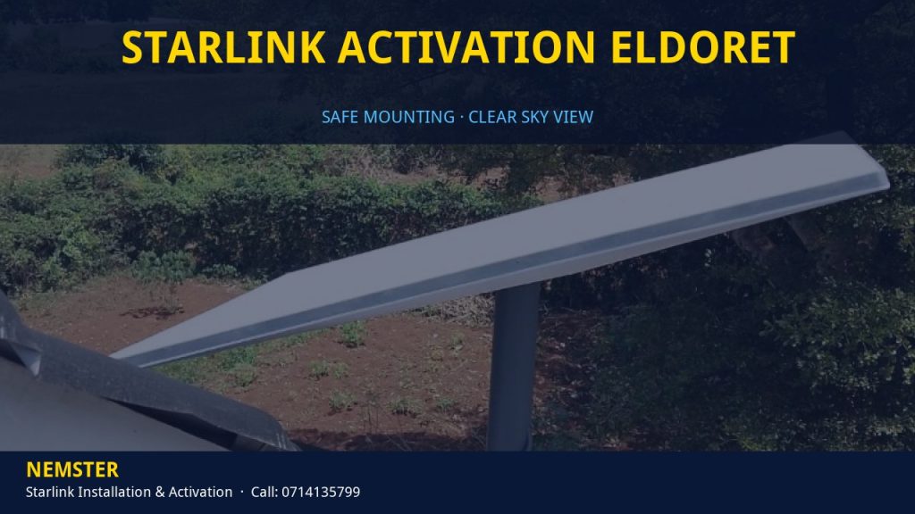 Technician mounting a Starlink dish with a clear view of the sky - Starlink Activation Eldoret by Nemster