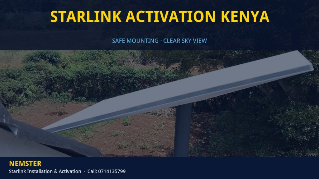 Technician mounting a Starlink dish with a clear view of the sky - Starlink Activation Kenya by Nemster