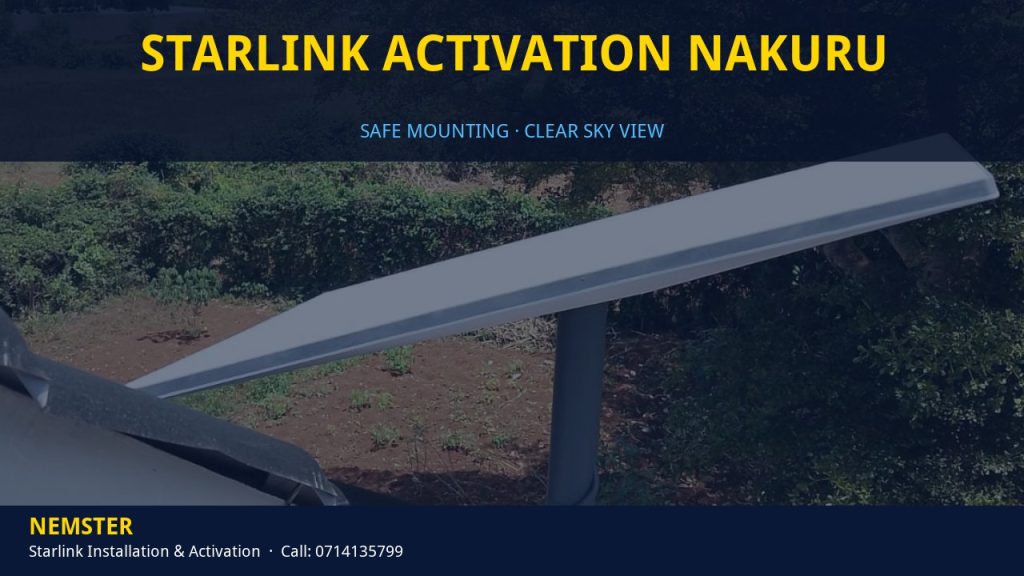 Technician mounting a Starlink dish with a clear view of the sky - Starlink Activation Nakuru by Nemster