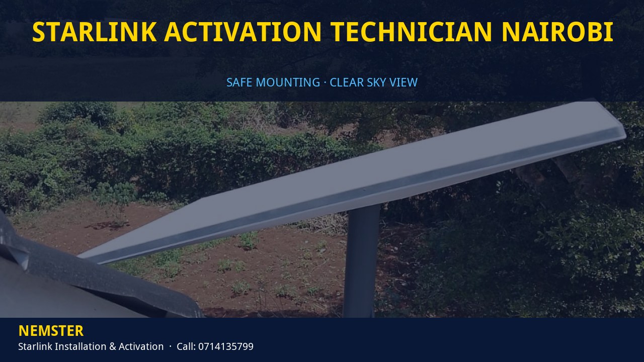 Starlink Activation Technician Nairobi | Dish Mounting | Nemster Technician mounting a Starlink dish with a clear view of the sky - Starlink Activation Technician Nairobi by Nemster