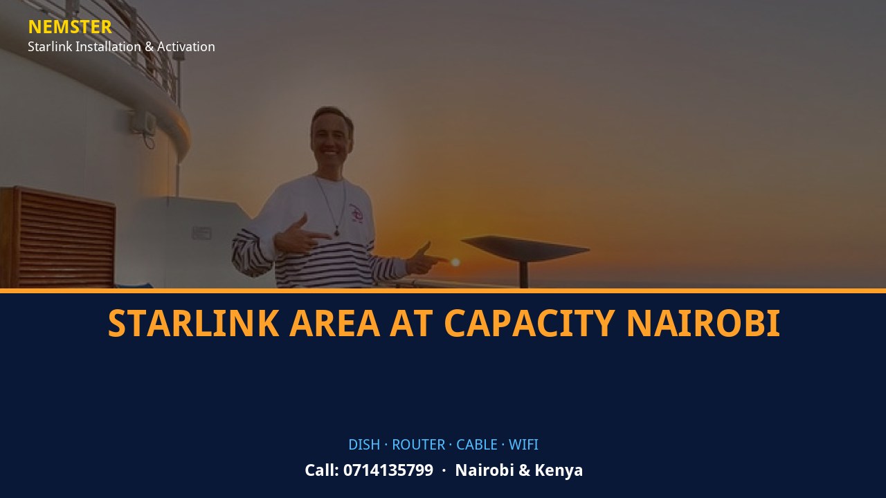 Starlink Area at Capacity Nairobi | Starlink Kit Cabling | Nemster Starlink dish, router and weather-sealed cable routing - Starlink Area at Capacity Nairobi by Nemster