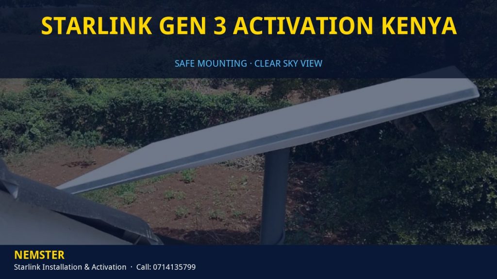 Technician mounting a Starlink dish with a clear view of the sky - Starlink Gen 3 Activation Kenya by Nemster