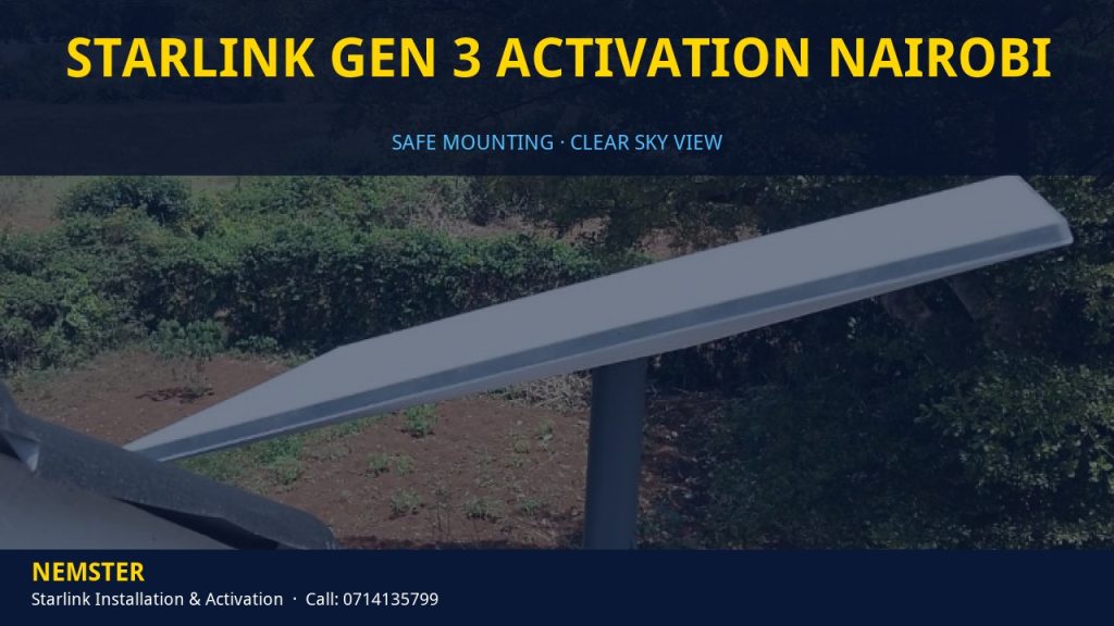 Technician mounting a Starlink dish with a clear view of the sky - Starlink Gen 3 Activation Nairobi by Nemster