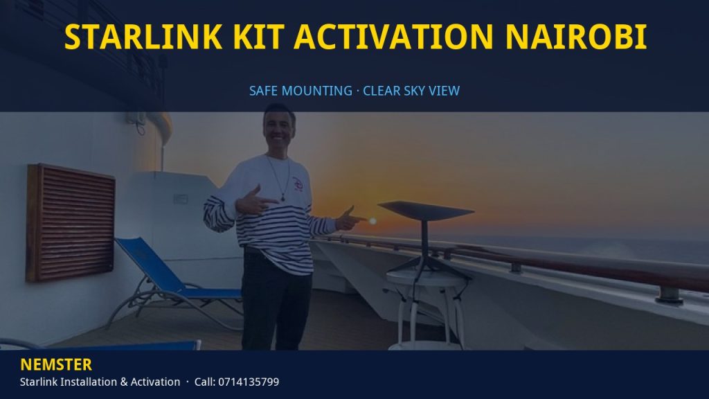 Technician mounting a Starlink dish with a clear view of the sky - Starlink Kit Activation Nairobi by Nemster