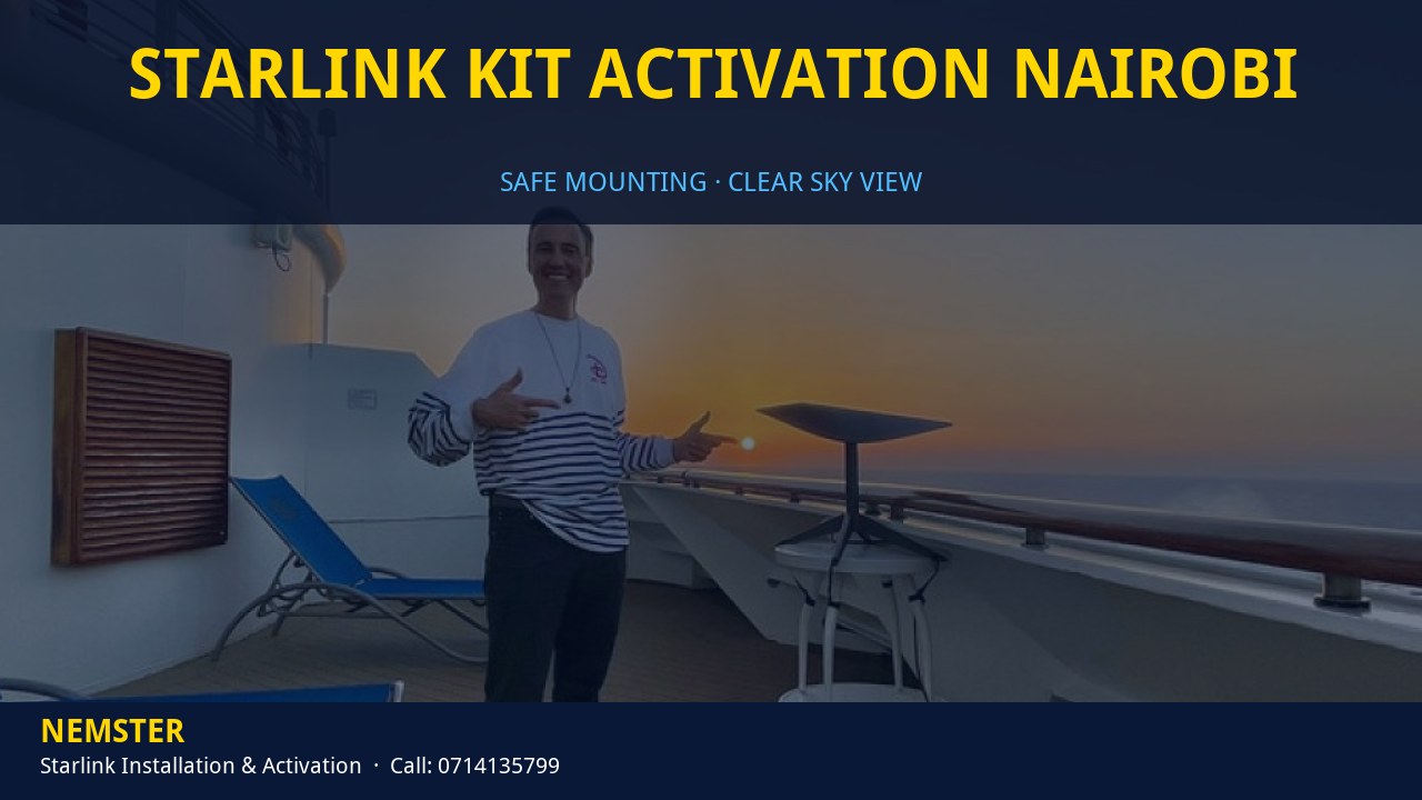 Starlink Kit Activation Nairobi | Dish Mounting | Nemster Technician mounting a Starlink dish with a clear view of the sky - Starlink Kit Activation Nairobi by Nemster