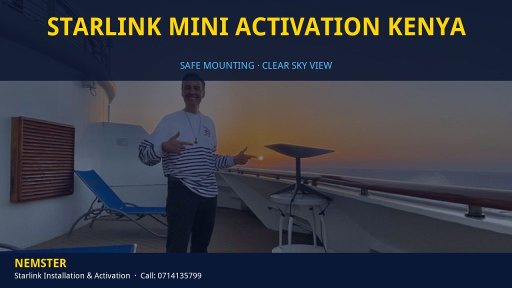 Technician mounting a Starlink dish with a clear view of the sky - Starlink Mini Activation Kenya by Nemster