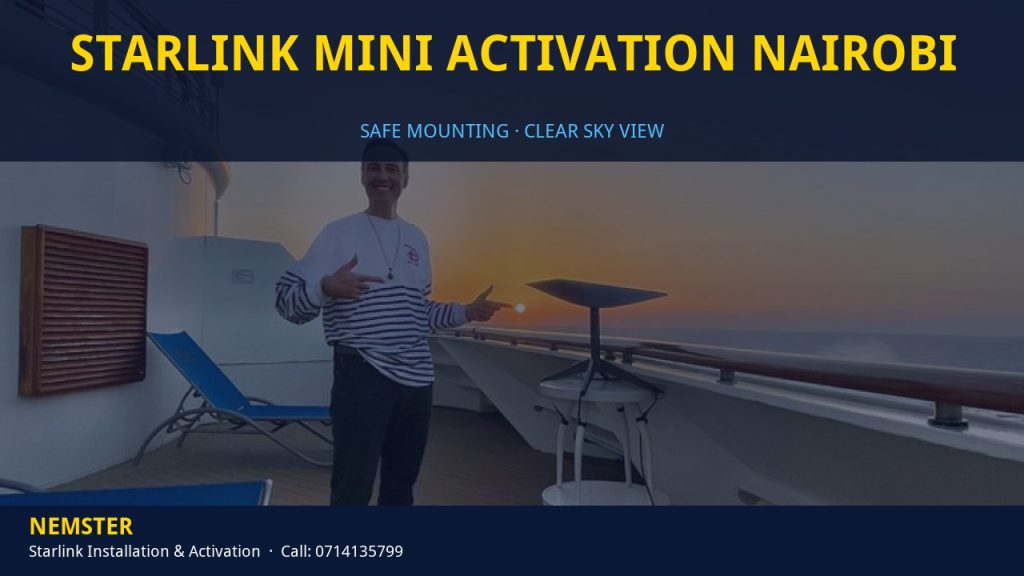 Technician mounting a Starlink dish with a clear view of the sky - Starlink Mini Activation Nairobi by Nemster