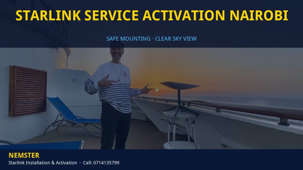 Technician mounting a Starlink dish with a clear view of the sky - Starlink Service Activation Nairobi by Nemster
