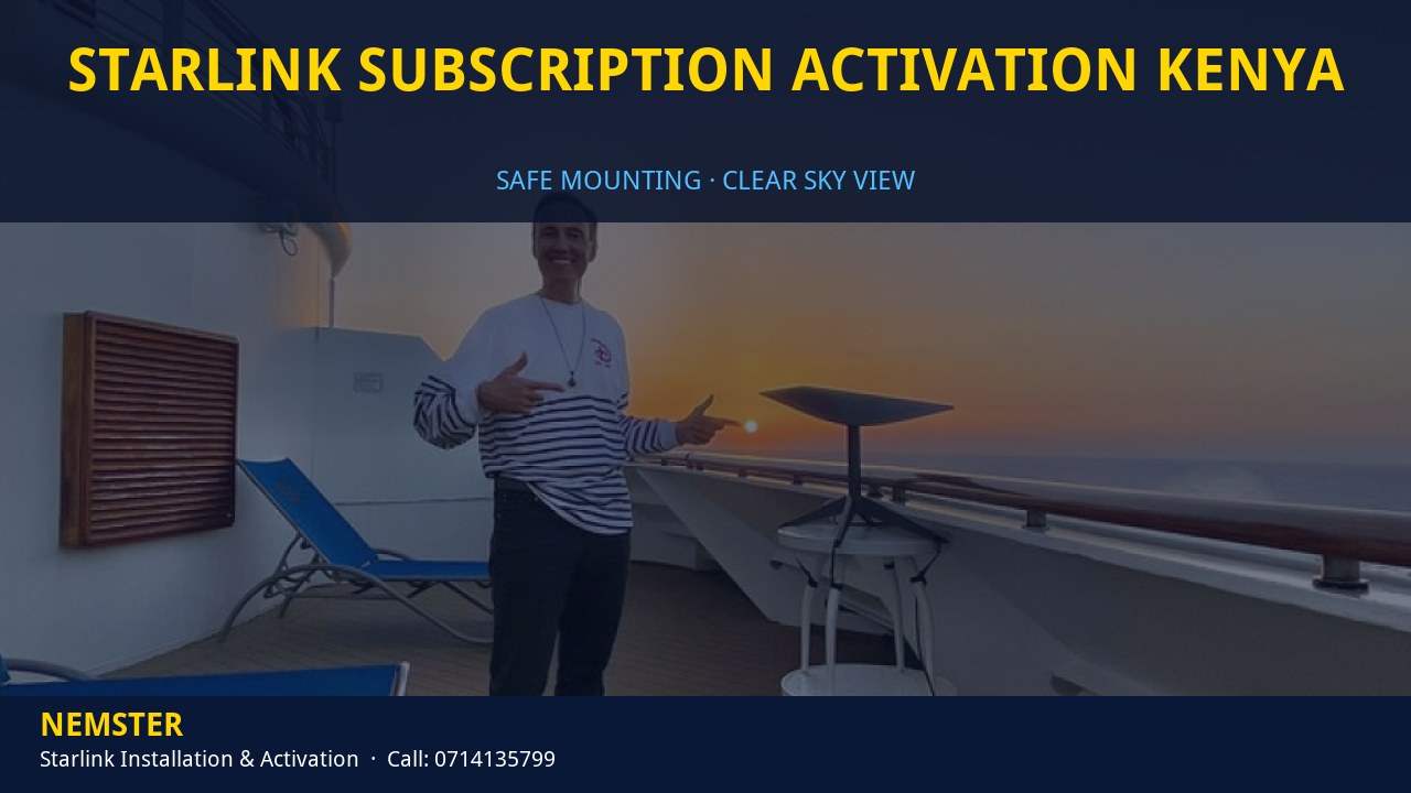 Technician mounting a Starlink dish with a clear view of the sky - Starlink Subscription Activation Kenya by Nemster