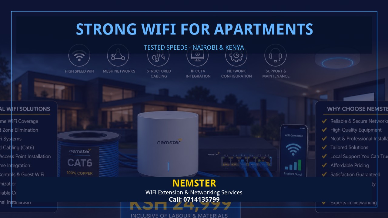 Strong WiFi for Apartments | Resident Strong Wifi | Nemster Resident using a laptop in an apartment with strong reliable WiFi coverage — Strong WiFi for Apartments by Nemster in Nairobi & Kenya