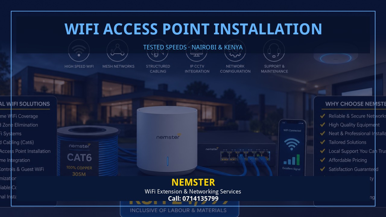 Resident using a laptop in an apartment with strong reliable WiFi coverage — WiFi Access Point Installation by Nemster in Nairobi & Kenya
