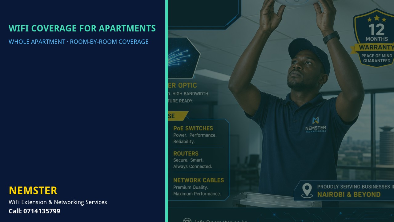Modern apartment with multi-room WiFi coverage reaching lounge and bedrooms — WiFi Coverage for Apartments by Nemster in Nairobi & Kenya