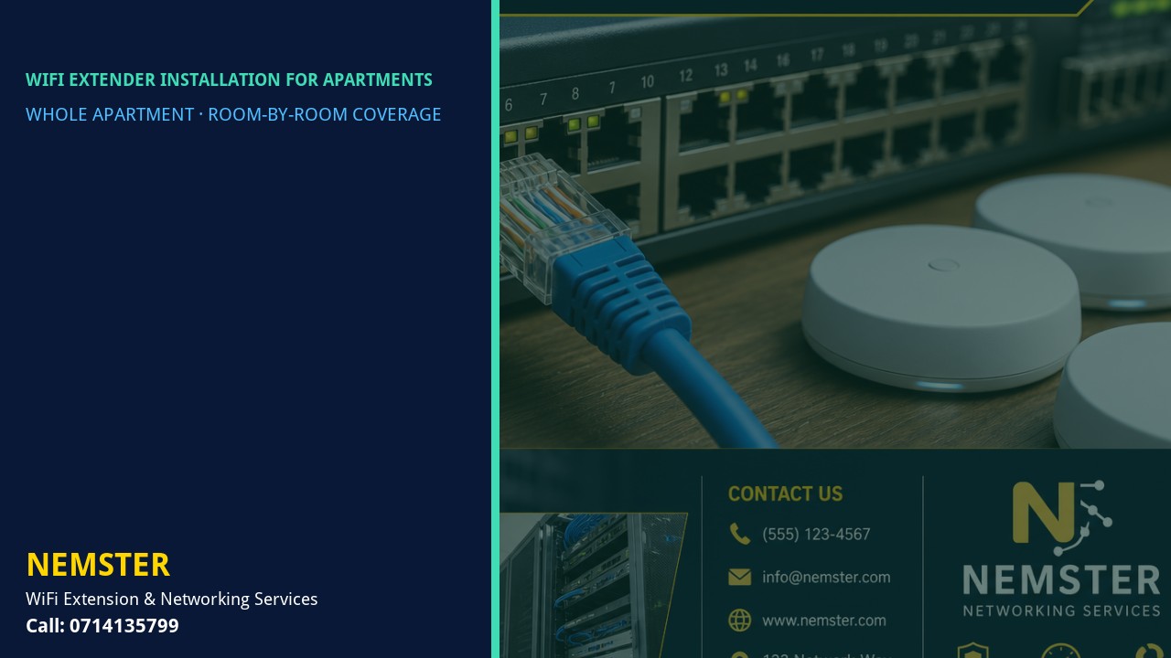 Modern apartment with multi-room WiFi coverage reaching lounge and bedrooms — WiFi Extender Installation for Apartments by Nemster in Nairobi & Kenya