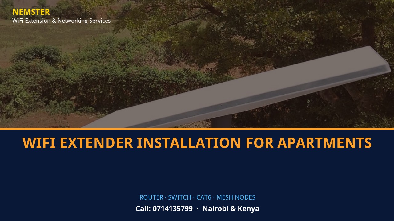 Close-up of router, PoE switch, Cat6 cabling and professional networking equipment — WiFi Extender Installation for Apartments by Nemster in Nairobi & Kenya