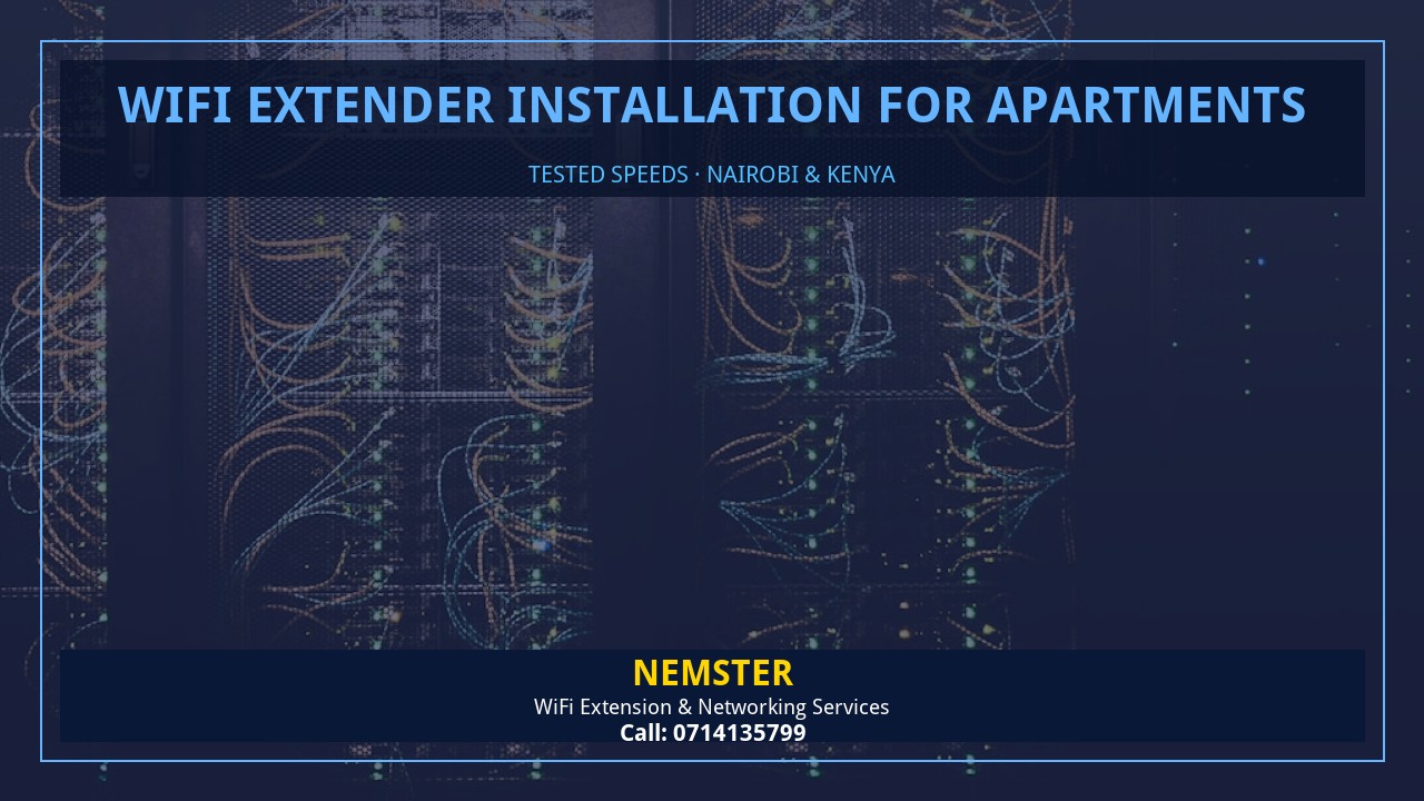 Resident using a laptop in an apartment with strong reliable WiFi coverage — WiFi Extender Installation for Apartments by Nemster in Nairobi & Kenya