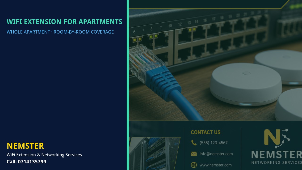 Modern apartment with multi-room WiFi coverage reaching lounge and bedrooms — WiFi Extension for Apartments by Nemster in Nairobi & Kenya