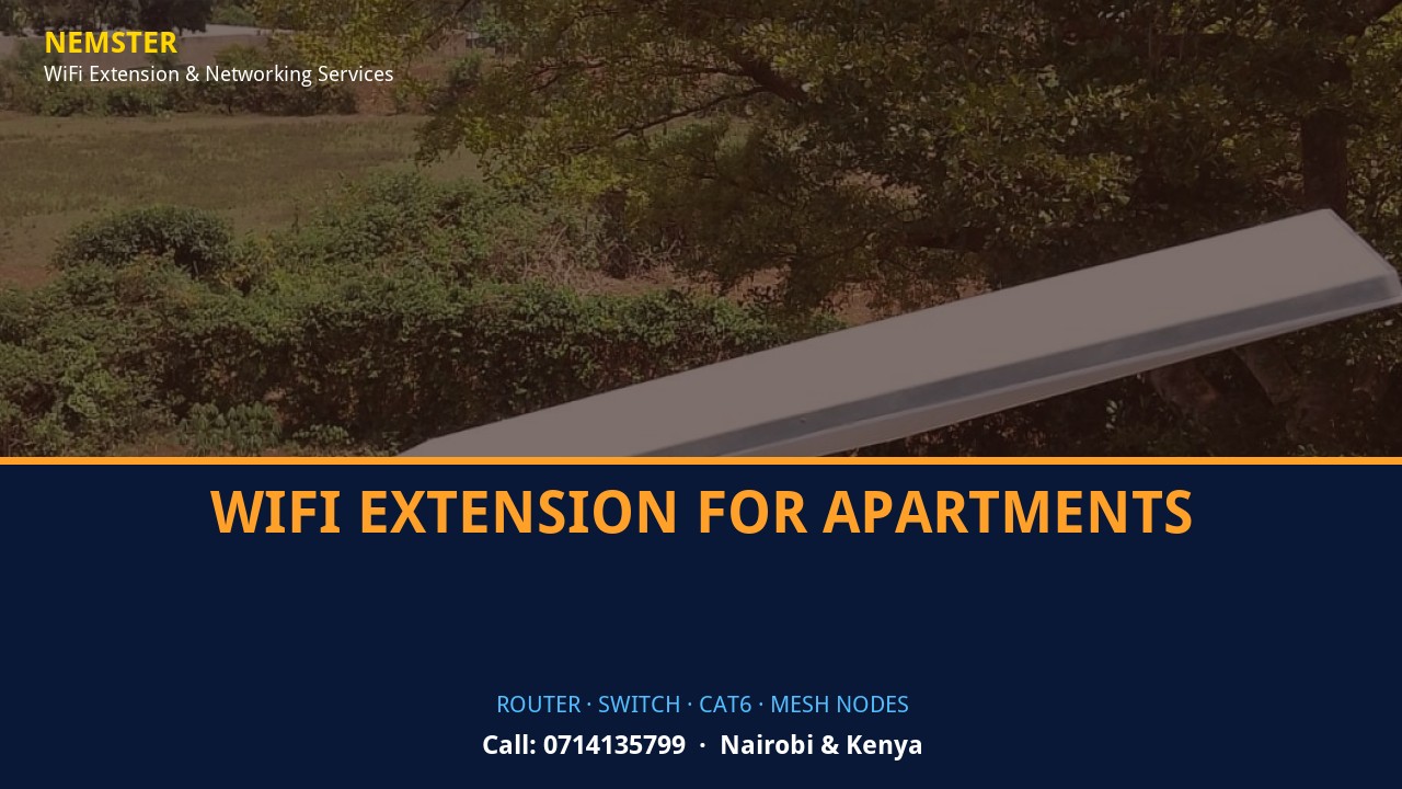 Close-up of router, PoE switch, Cat6 cabling and professional networking equipment — WiFi Extension for Apartments by Nemster in Nairobi & Kenya