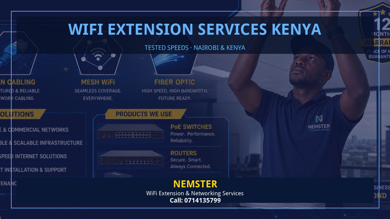 Resident using a laptop in an apartment with strong reliable WiFi coverage — WiFi Extension Services Kenya by Nemster in Nairobi & Kenya