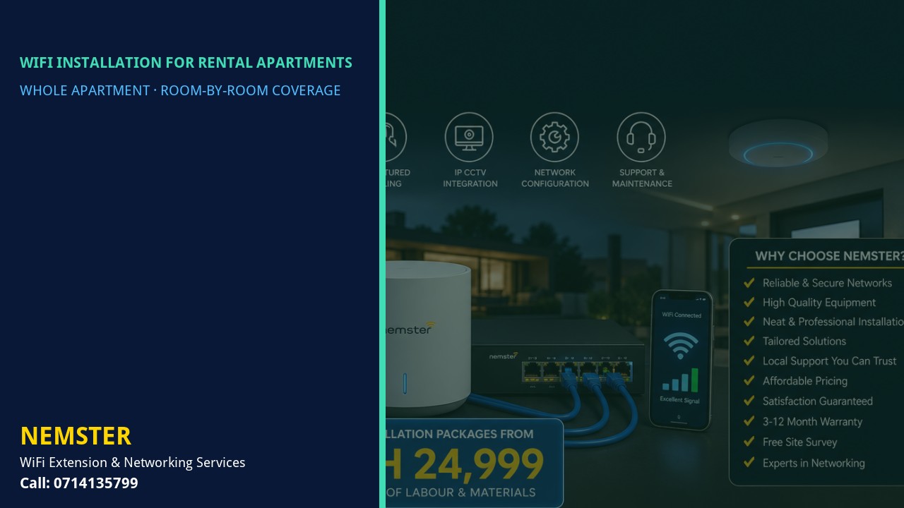 Modern apartment with multi-room WiFi coverage reaching lounge and bedrooms — WiFi Installation for Rental Apartments by Nemster in Nairobi & Kenya