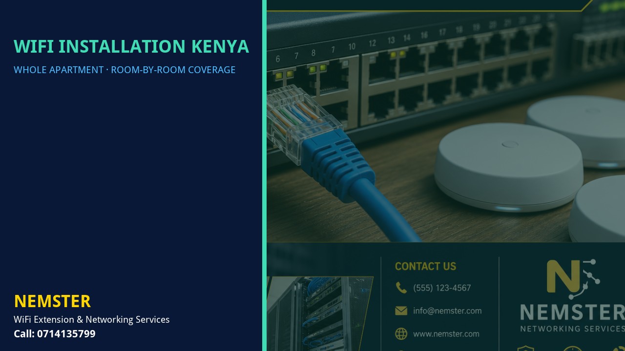 WiFi Installation Kenya | Multi Room Coverage | Nemster Modern apartment with multi-room WiFi coverage reaching lounge and bedrooms — WiFi Installation Kenya by Nemster in Nairobi & Kenya