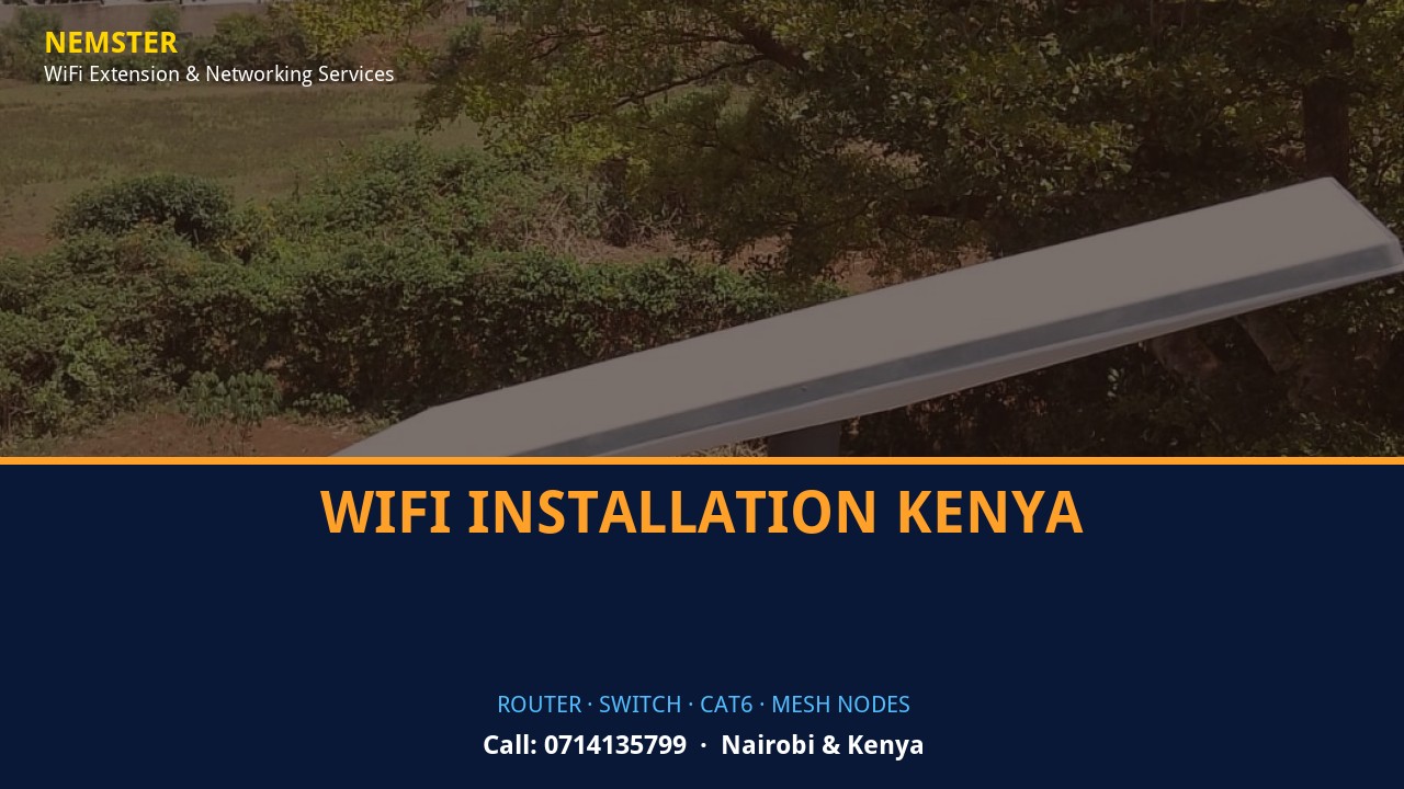 WiFi Installation Kenya | Networking Equipment | Nemster Close-up of router, PoE switch, Cat6 cabling and professional networking equipment — WiFi Installation Kenya by Nemster in Nairobi & Kenya