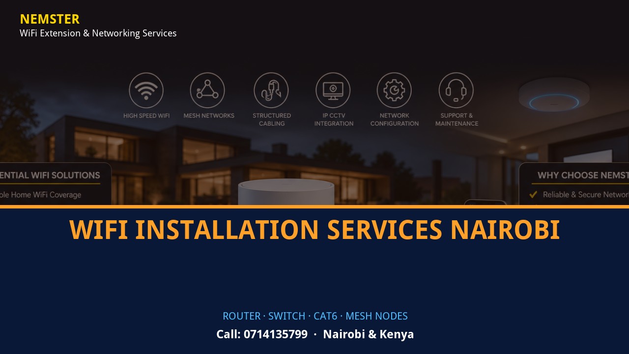 Close-up of router, PoE switch, Cat6 cabling and professional networking equipment — WiFi Installation Services Nairobi by Nemster in Nairobi & Kenya