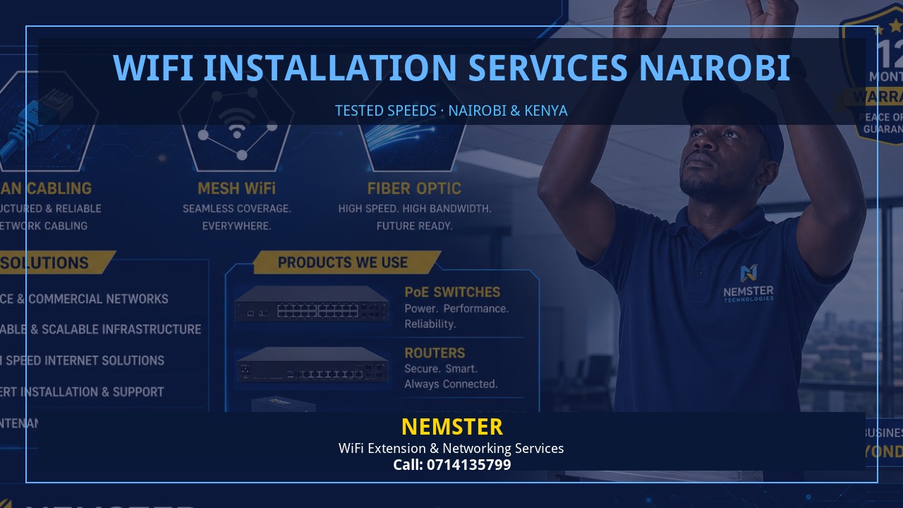 Resident using a laptop in an apartment with strong reliable WiFi coverage — WiFi Installation Services Nairobi by Nemster in Nairobi & Kenya