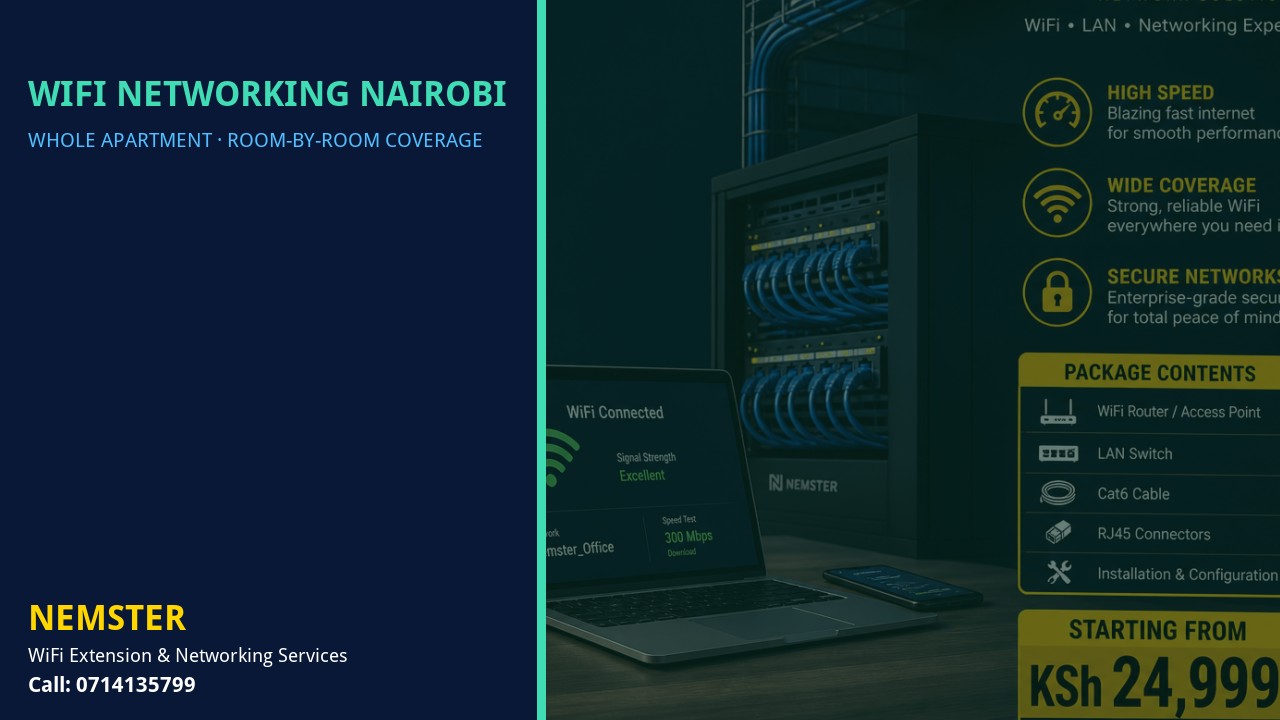 Modern apartment with multi-room WiFi coverage reaching lounge and bedrooms — WiFi Networking Nairobi by Nemster in Nairobi & Kenya