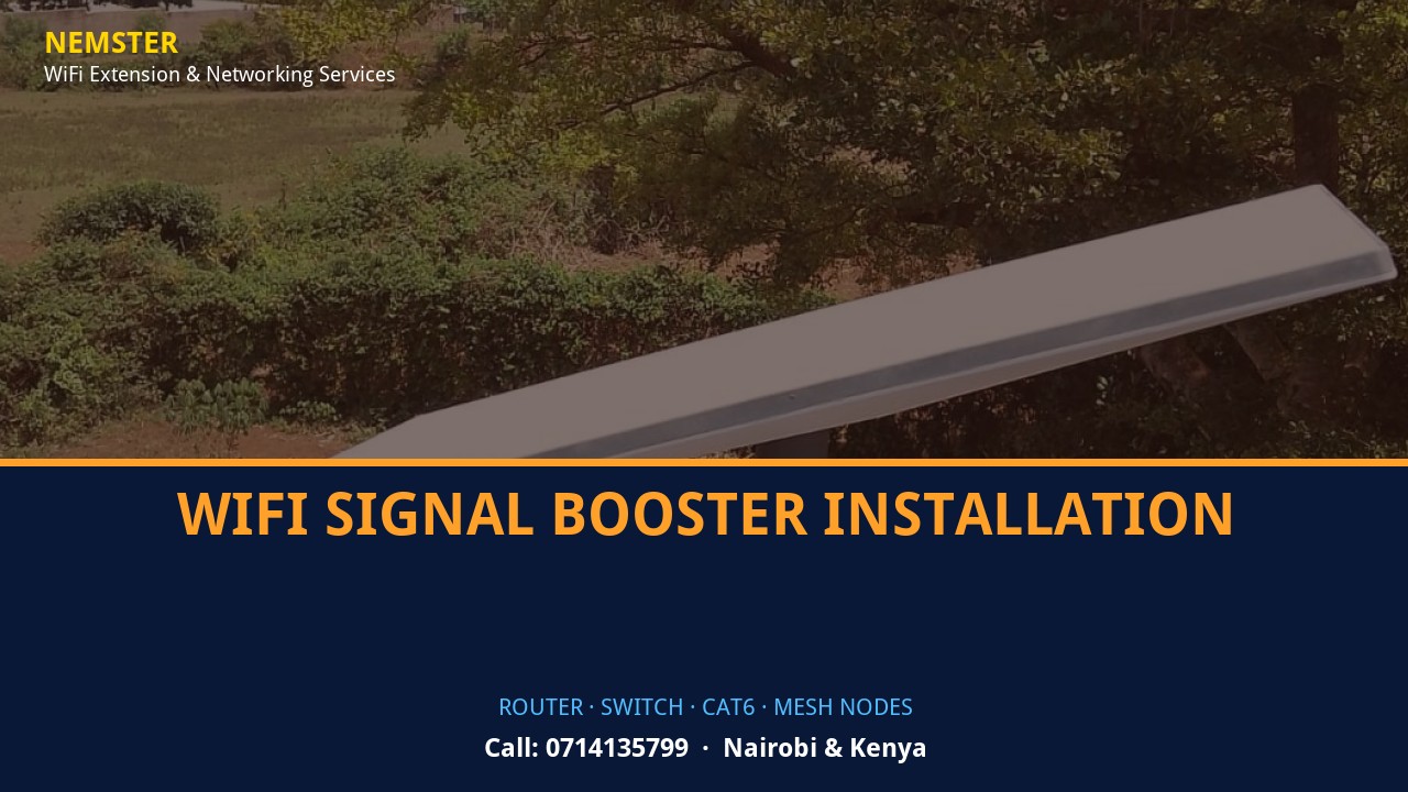 Close-up of router, PoE switch, Cat6 cabling and professional networking equipment — WiFi Signal Booster Installation by Nemster in Nairobi & Kenya