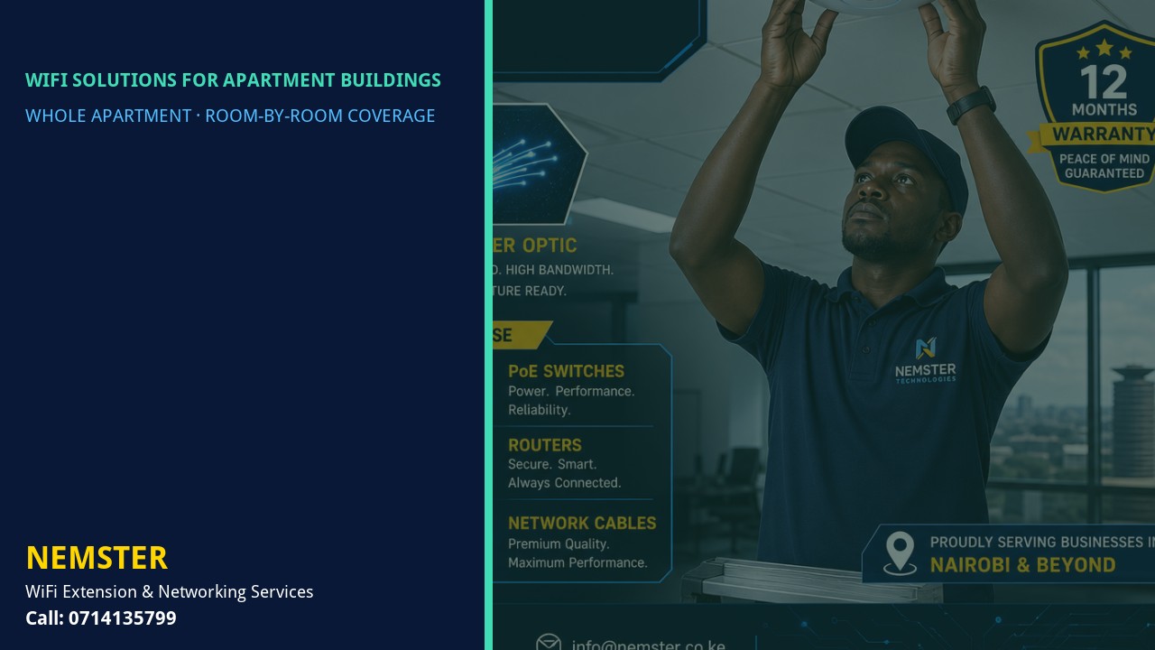 Modern apartment with multi-room WiFi coverage reaching lounge and bedrooms — WiFi Solutions for Apartment Buildings by Nemster in Nairobi & Kenya